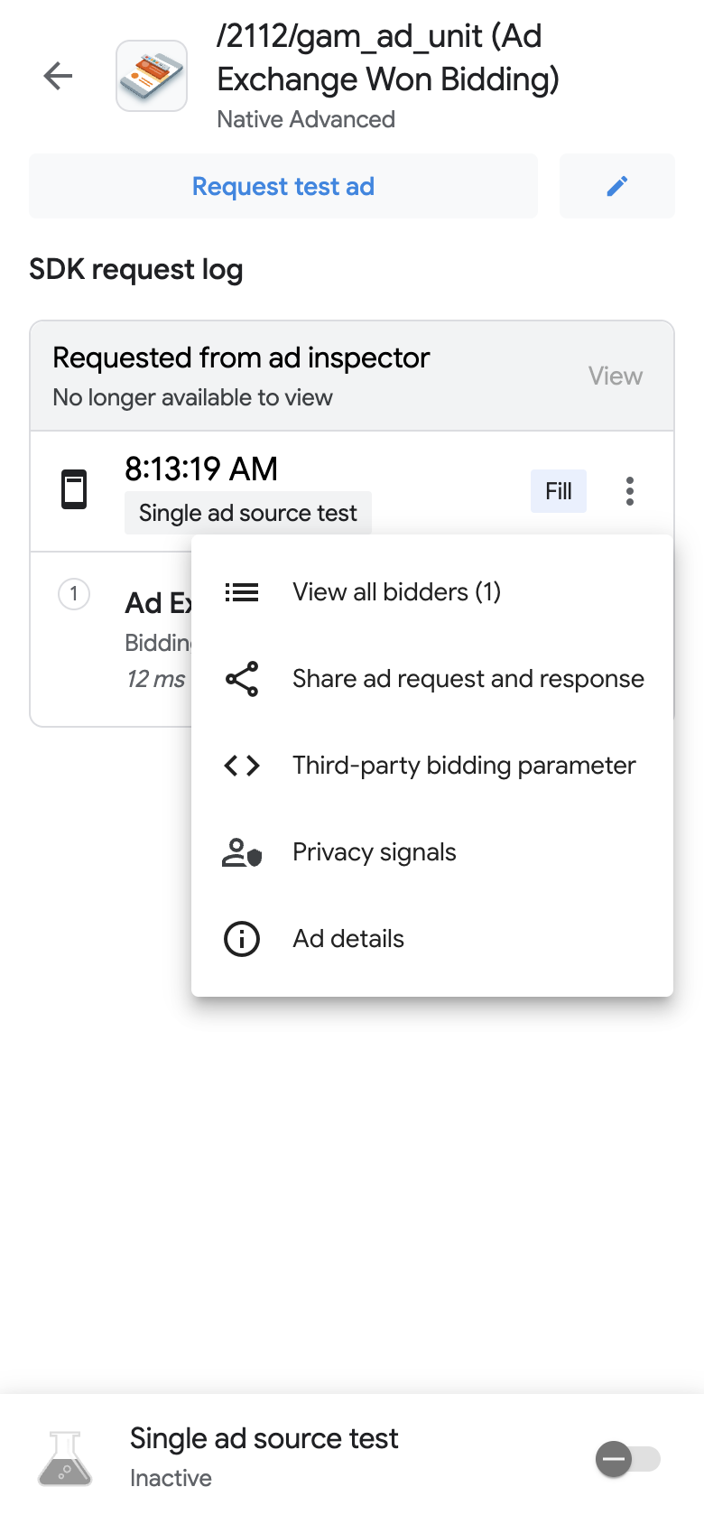 Open dialog with ad details option