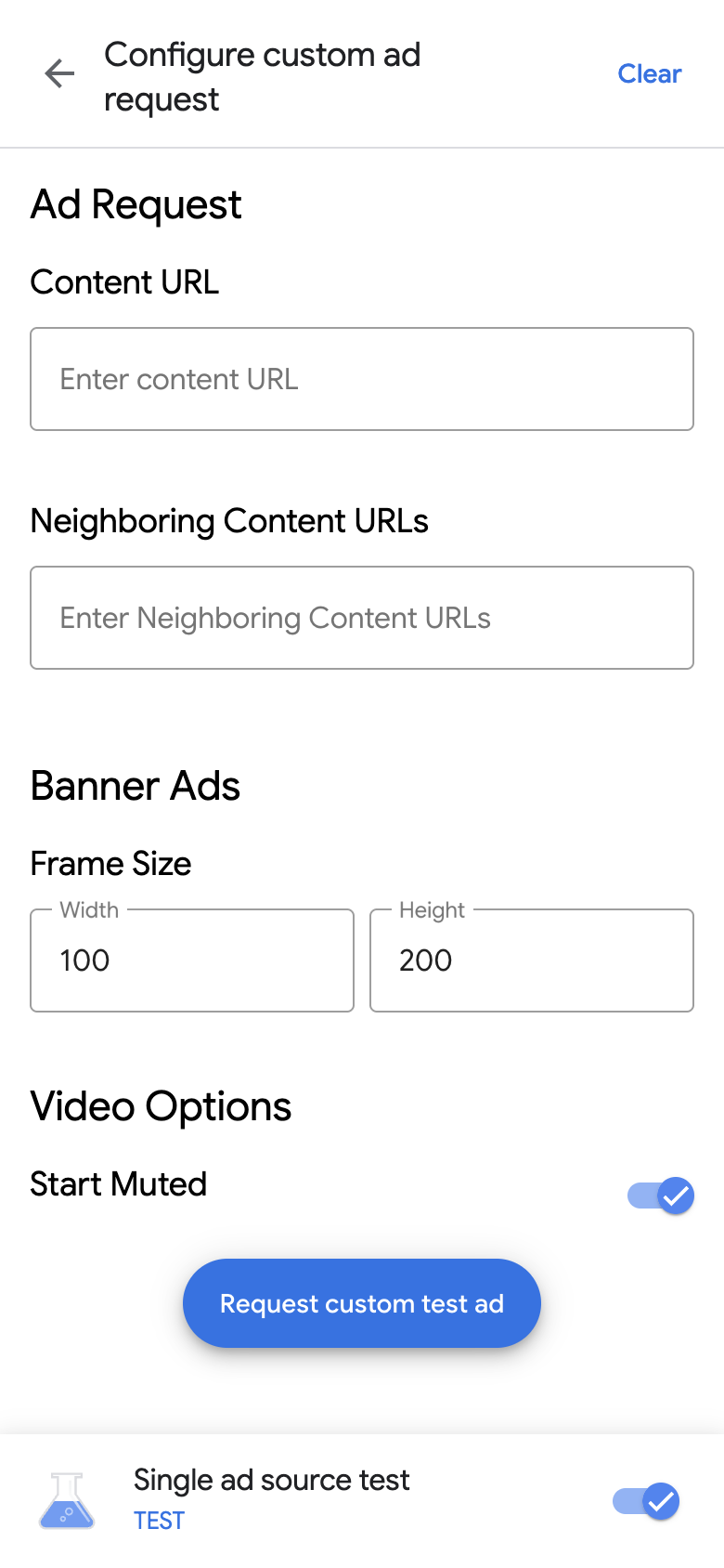 Configure custom ad request page for a banner ad