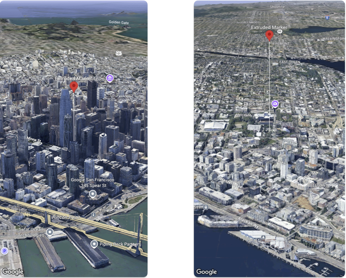 Extruded marker on a 3D map