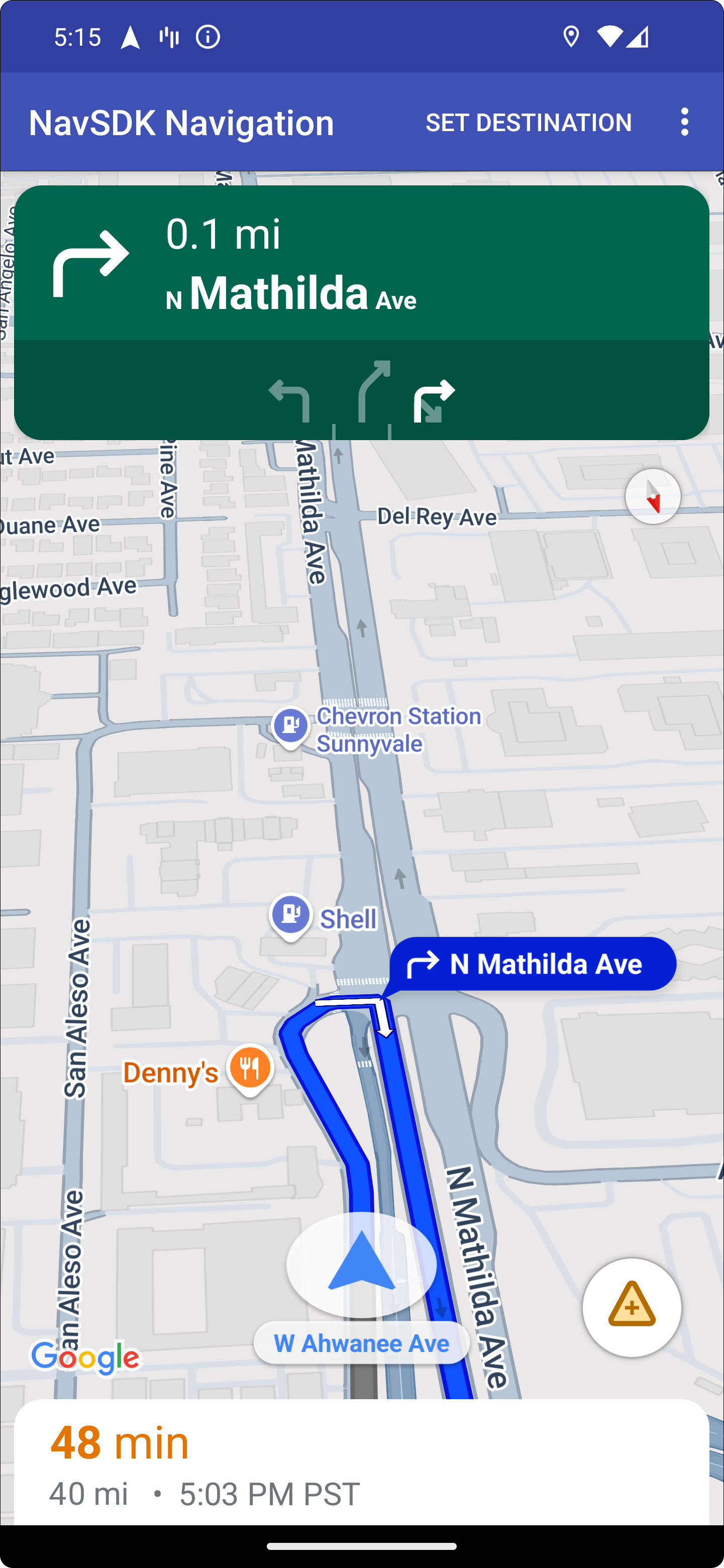 An Android phone that displays the same route as an overview.