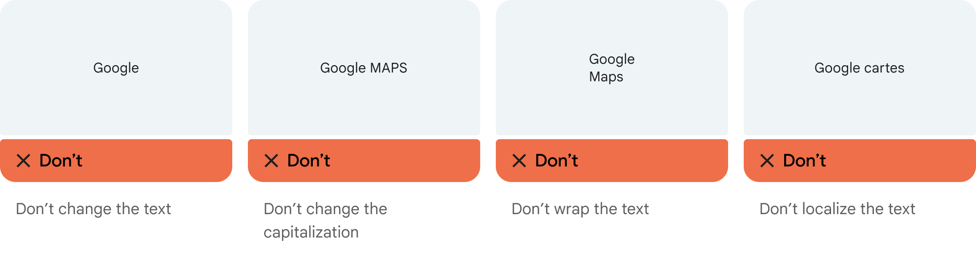 Unacceptable variations of the Google Maps text attribution