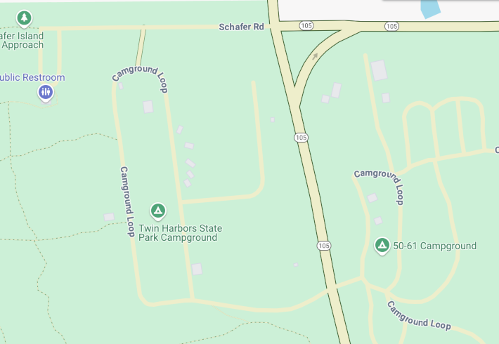 A custom-styled map, showing several roads. The roads are pale yellow with a green outline.