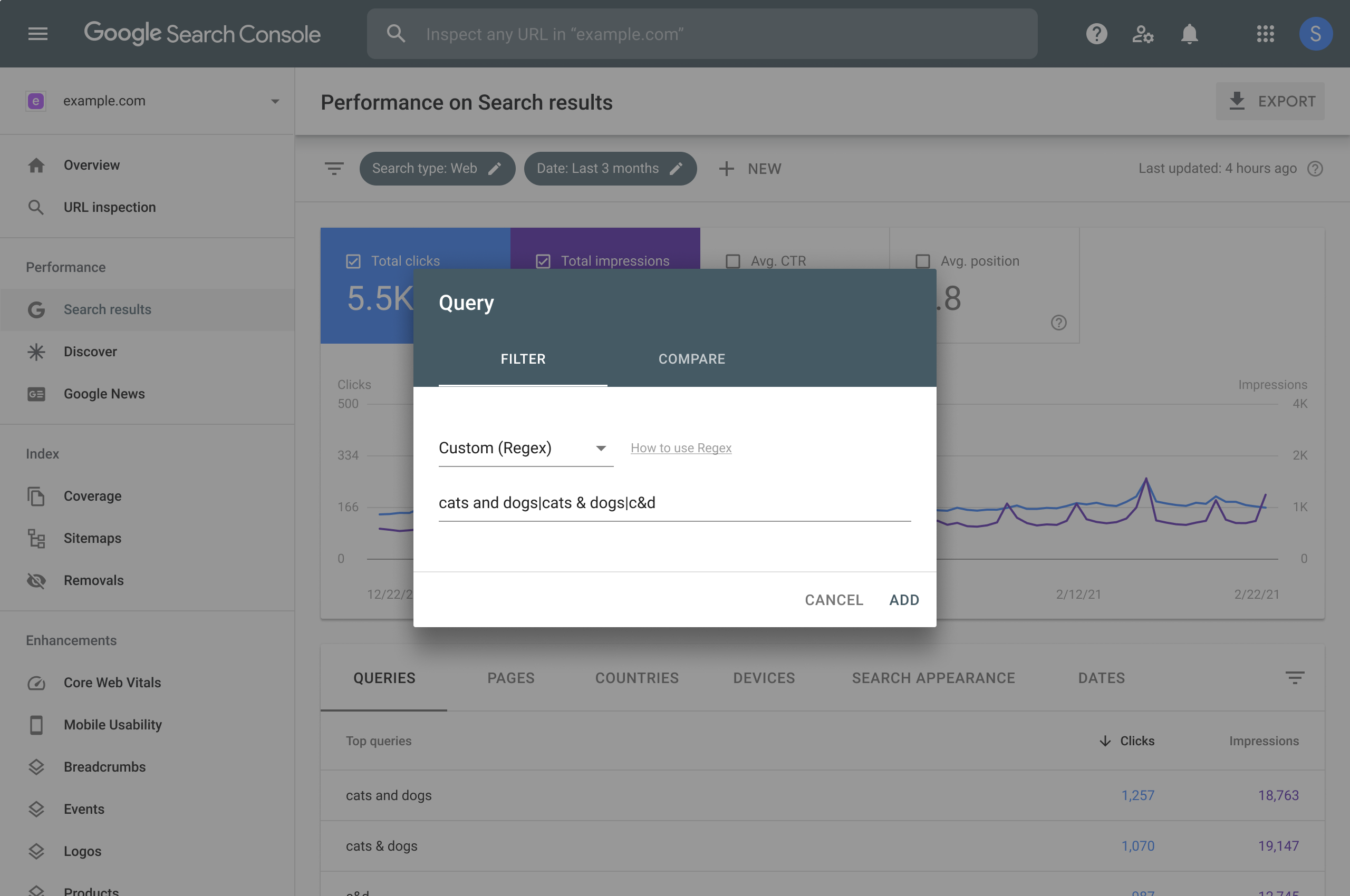 Search Console Performance regex filter Search Console Performance regex filter