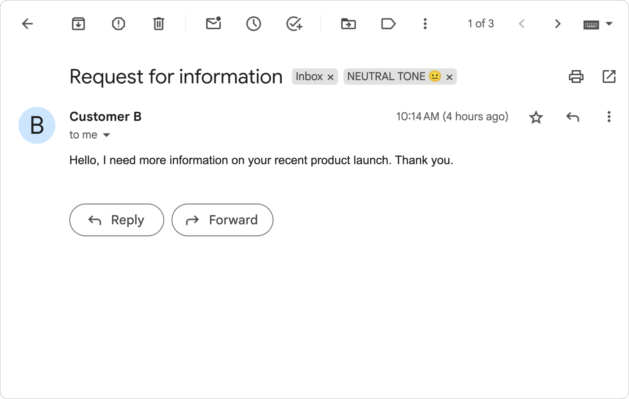 A Gmail message with neutral sentiment.