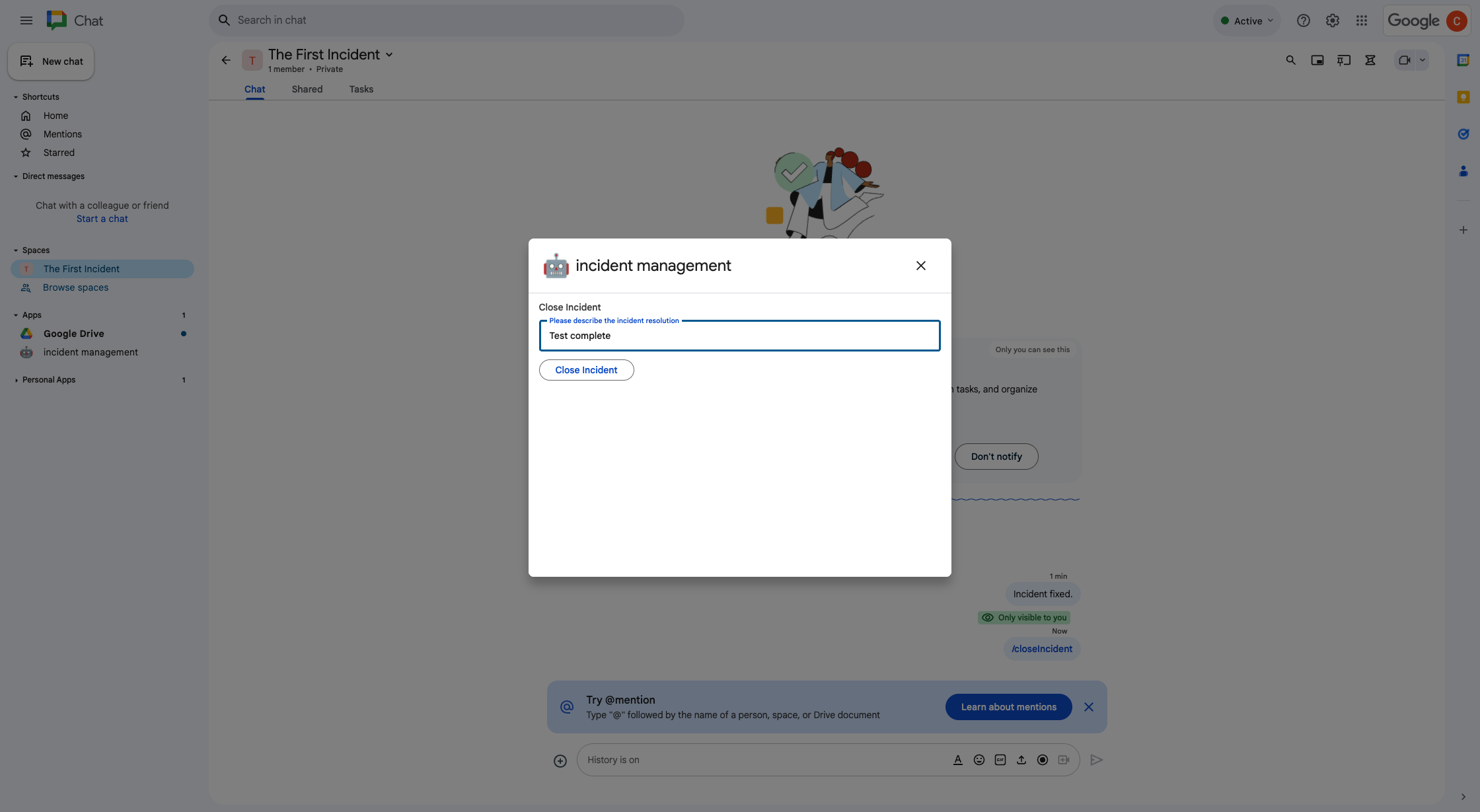 Incident resolution dialog.