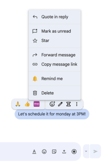 A user discovers a message context menu containing a message action.