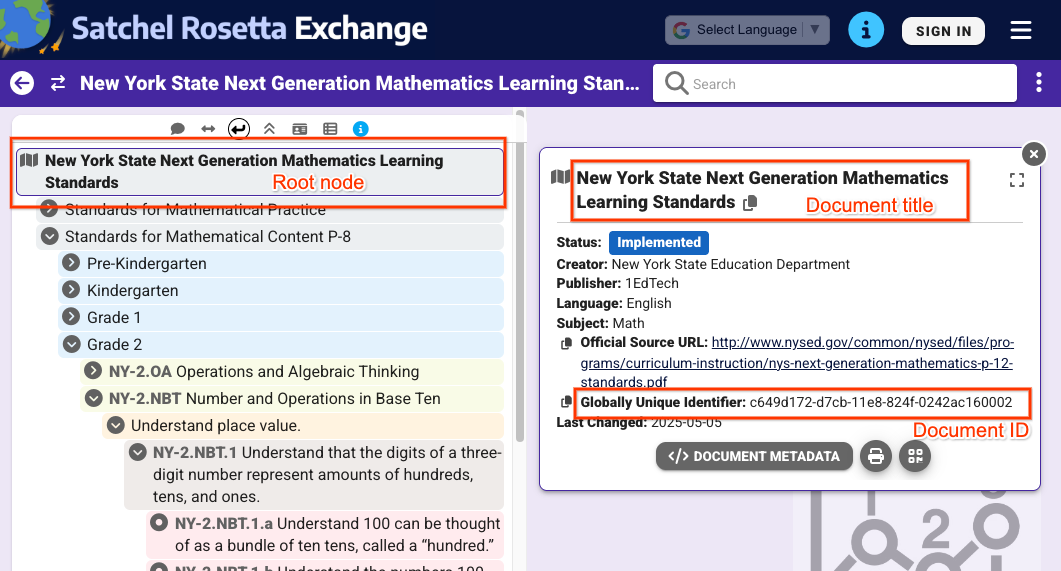 View of a root node when selected in Satchel Rosetta
Exchange