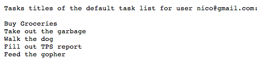 A list of the user's tasks'